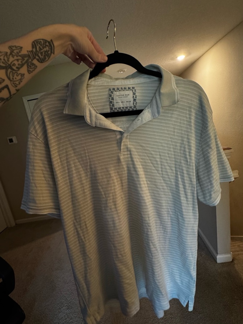 Cactus Pale Blue & White Striped Polo
